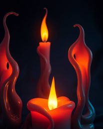 Experience a chilling yet captivating blend of warm candlelight and eerie atmosphere, infused with futuristic 3D fluid shapes