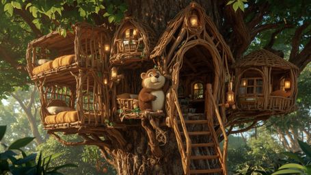 A high-resolution, professionally captured stock photo shows an anthropomorphized beaver, reminiscent of Pixar characters, bu