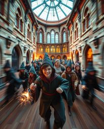 Explore a magical school teeming with young wizards, captured through the lens of precise architectural color techniques. The