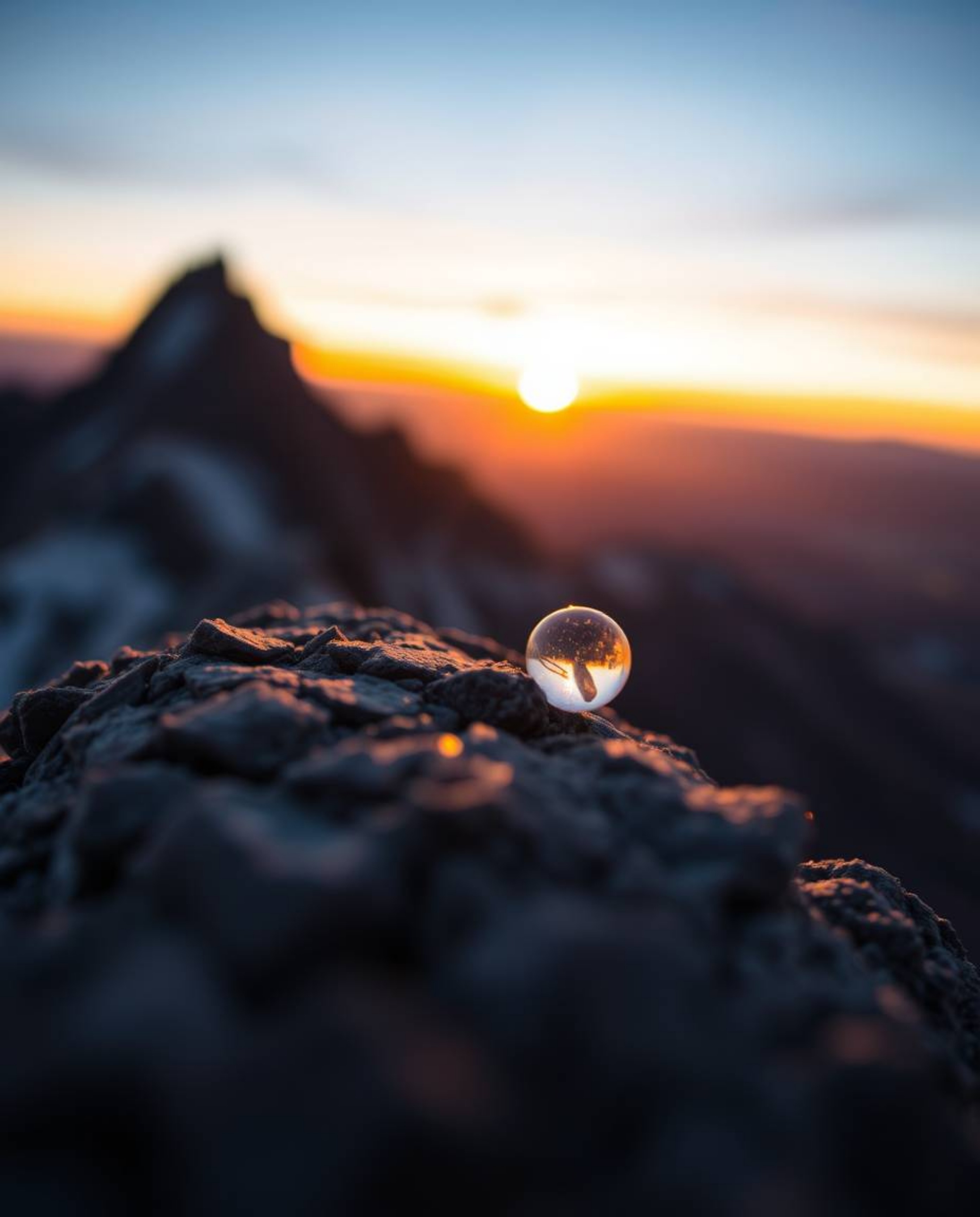 Discover a unique perspective of a sunset from a high alpine peak with this extreme macro close-up shot. Utilizing long expos