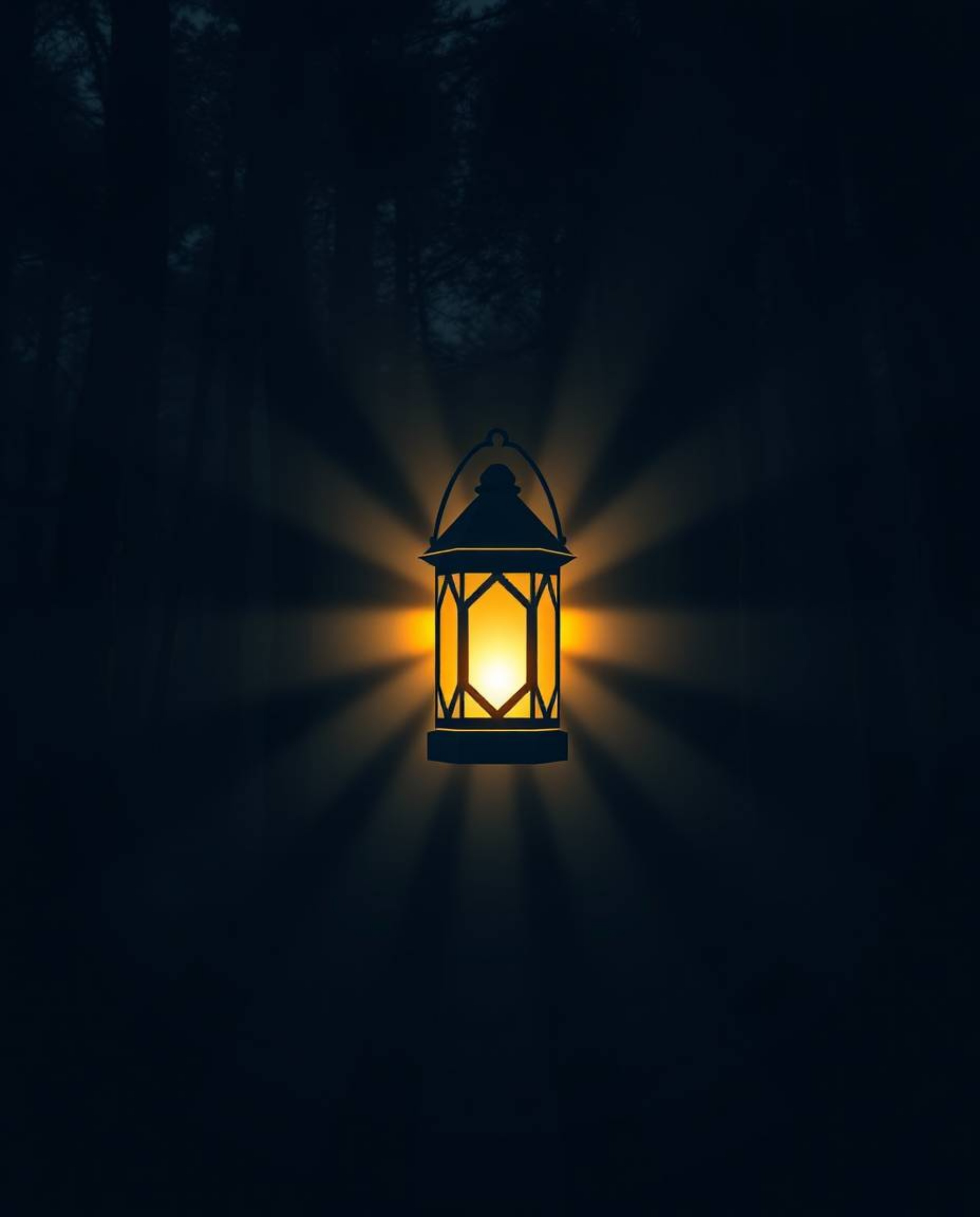 A captivating geometric logo design showcases a glowing lantern within a dark forest setting.  Volumetric lighting techniques
