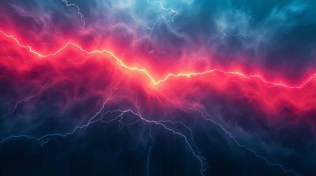 A captivating digital artwork showcases a dramatic weather scene from a bird's-eye perspective. Neon gradient textures flow a