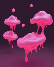 A digitally rendered image showcasing eerie and creepy floating 3D blobs of fluid jelly in a modern flat design style. The sc