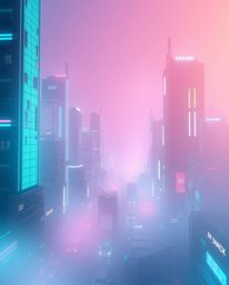 Experience a dreamy, futuristic cityscape rendered in a glitch mode.  Soft gradients seamlessly blend into a hazy, atmospheri