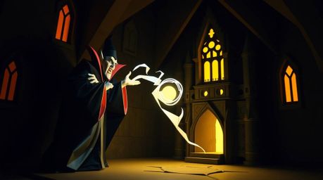 A captivating image showcases a classic Disney villain casting a spell within an ancient castle, meticulously crafted in an i