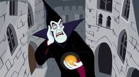 A captivating illustration of a classic Disney villain, rendered in a modern flat design style. The villain, with exaggerate