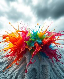 A captivating tight close-up shot showcases a world map uniquely crafted from vibrant, colorful splashes, presenting a creati