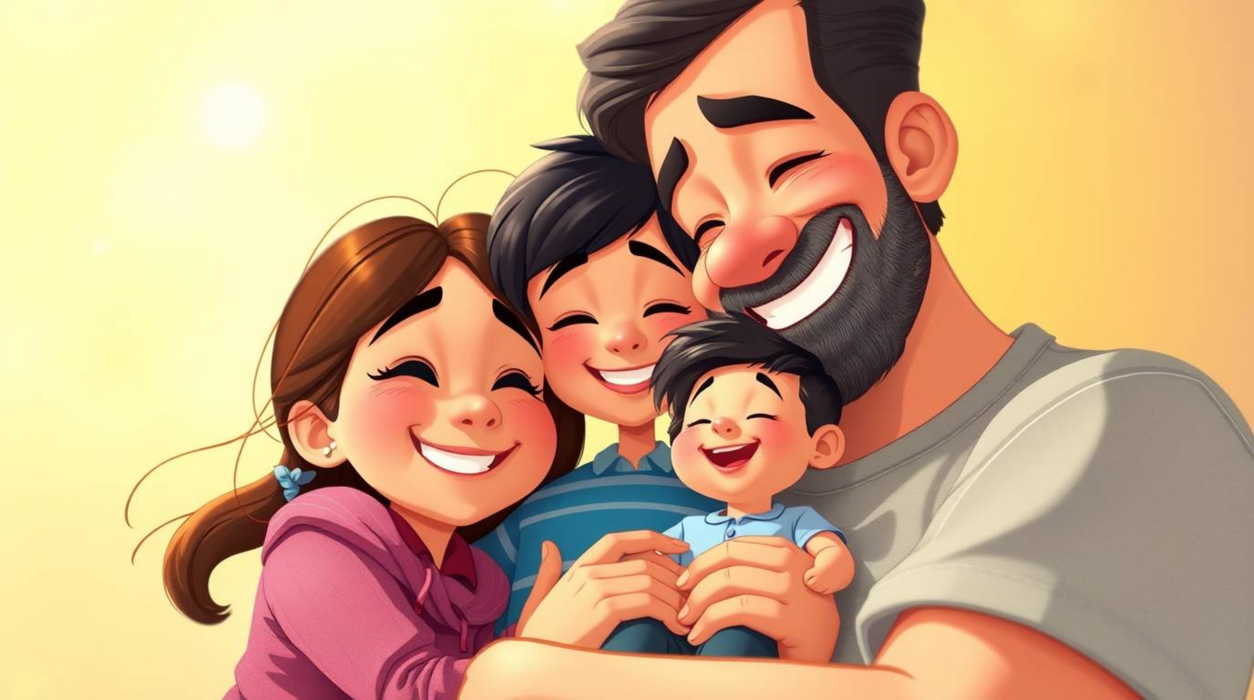 Experience a heartwarming family reunion brought to life in a vibrant Pixar-style illustration. This extreme macro close-up c