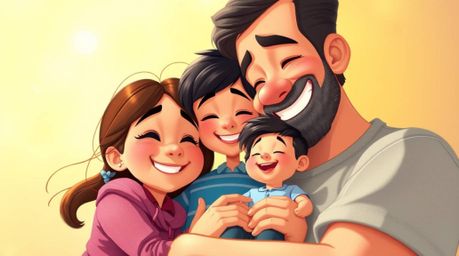 Experience a heartwarming family reunion brought to life in a vibrant Pixar-style illustration. This extreme macro close-up c
