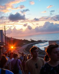This is a piece of candid street photography capturing spontaneous urban scenes along a winding coastal highway, all under a 