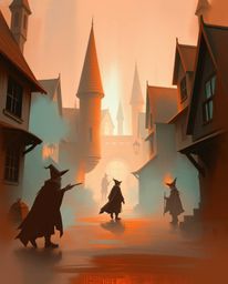 A captivating digital sketch depicting a magical school brimming with young wizards, rendered in a warm terracotta and cool t