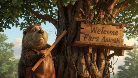A high-resolution, commercially viable, professional quality image of a beaver, reminiscent of Pixar's whimsical style, metic