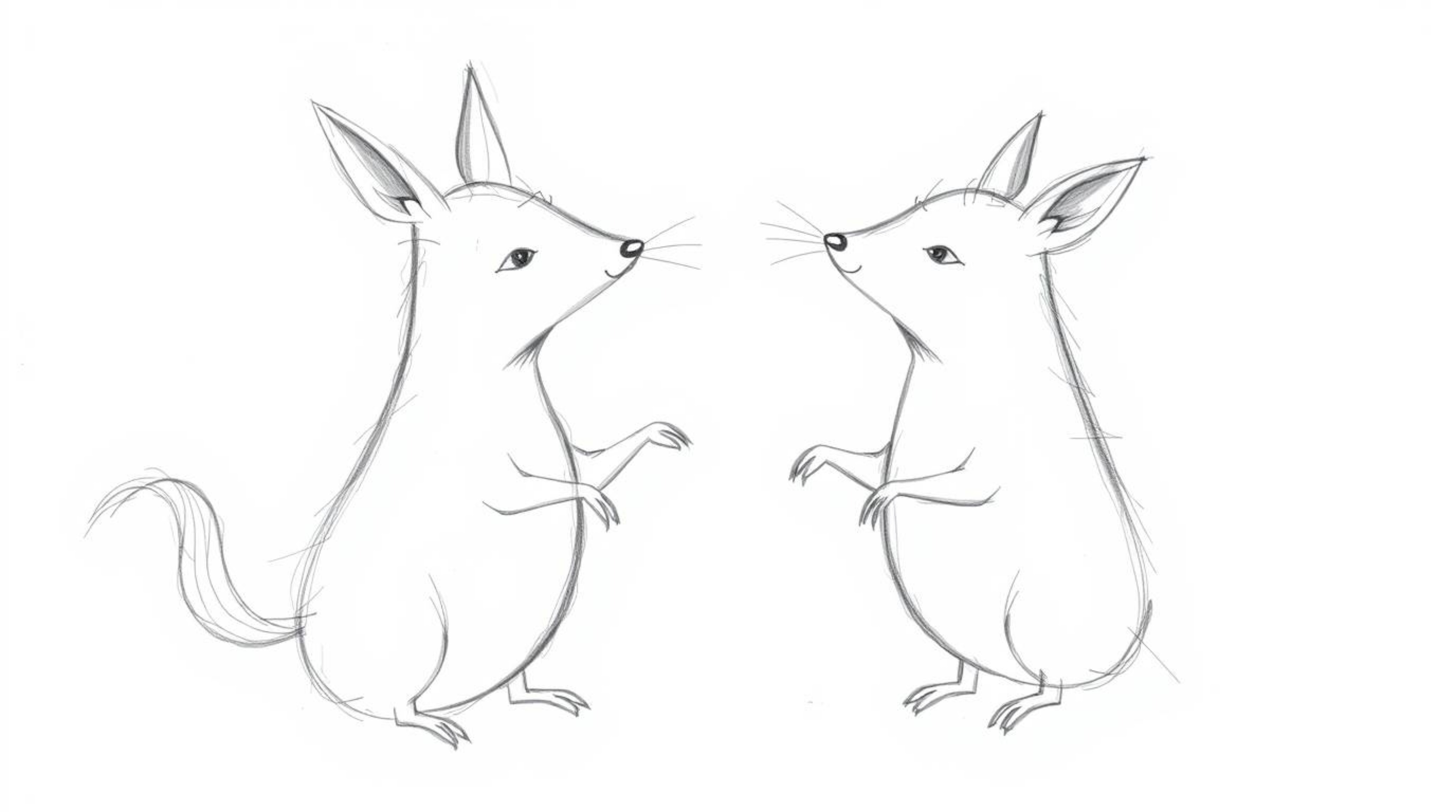 A hand-drawn sketch depicts a graceful and elegant duo of talking animals causing mischief. The refined features are rendered