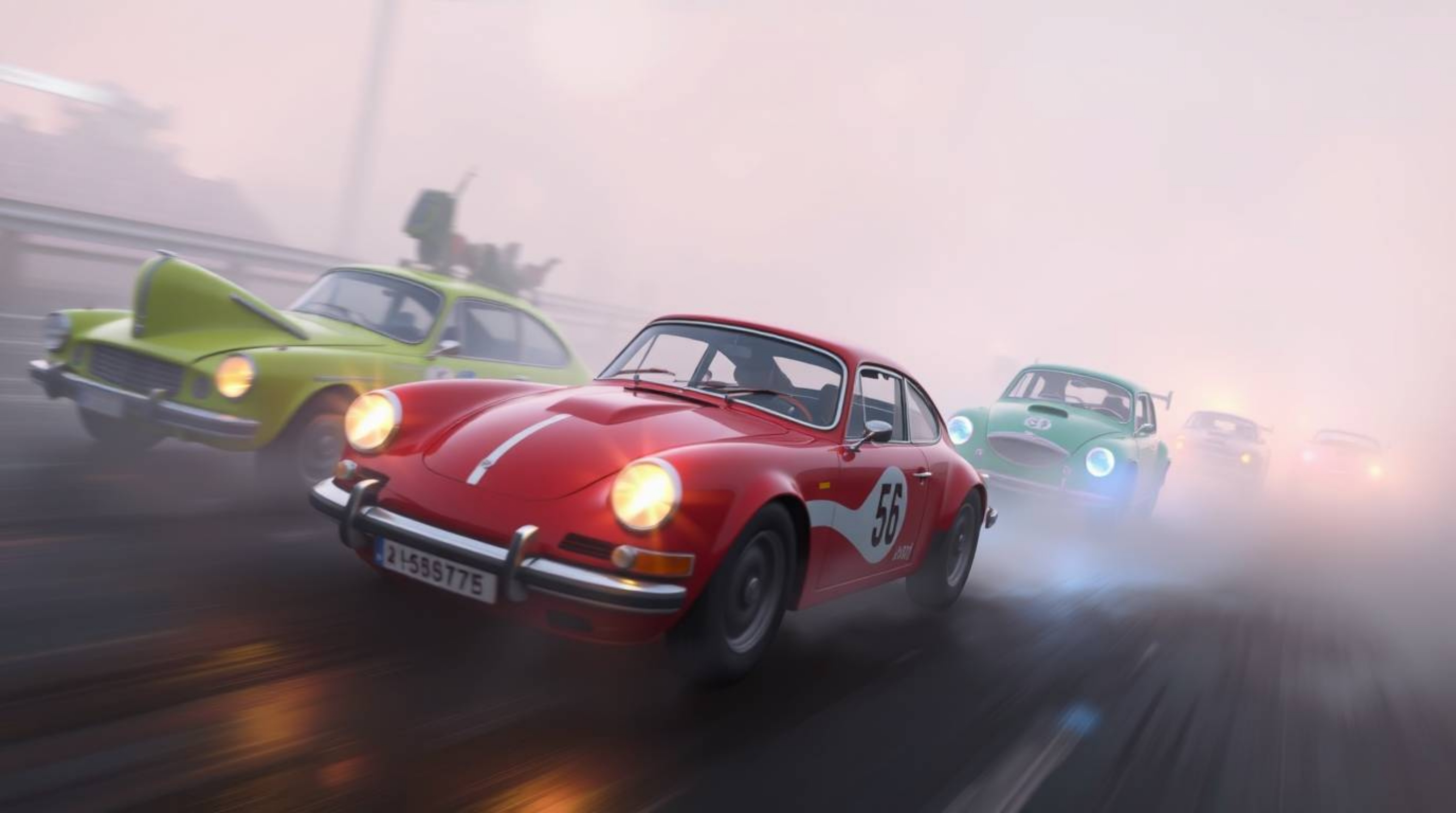 Experience the thrill of a wacky racing scene brought to life in a vibrant digital painting. This artwork features outlandish