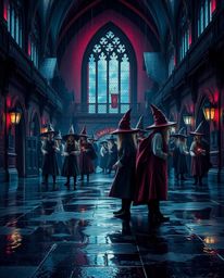 Immerse yourself in a magical academy teeming with youthful wizards, brought to life in a vibrant blend of rich burgundy and 