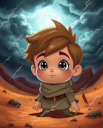 A charming Disney hero faces a dramatic desert storm in this captivating image.  The intense weather and stormy skies create 