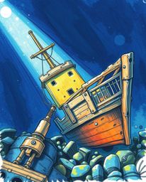 Discover a captivating hand-drawn sketch of an underwater shipwreck. This extreme close-up illustration showcases intricate d