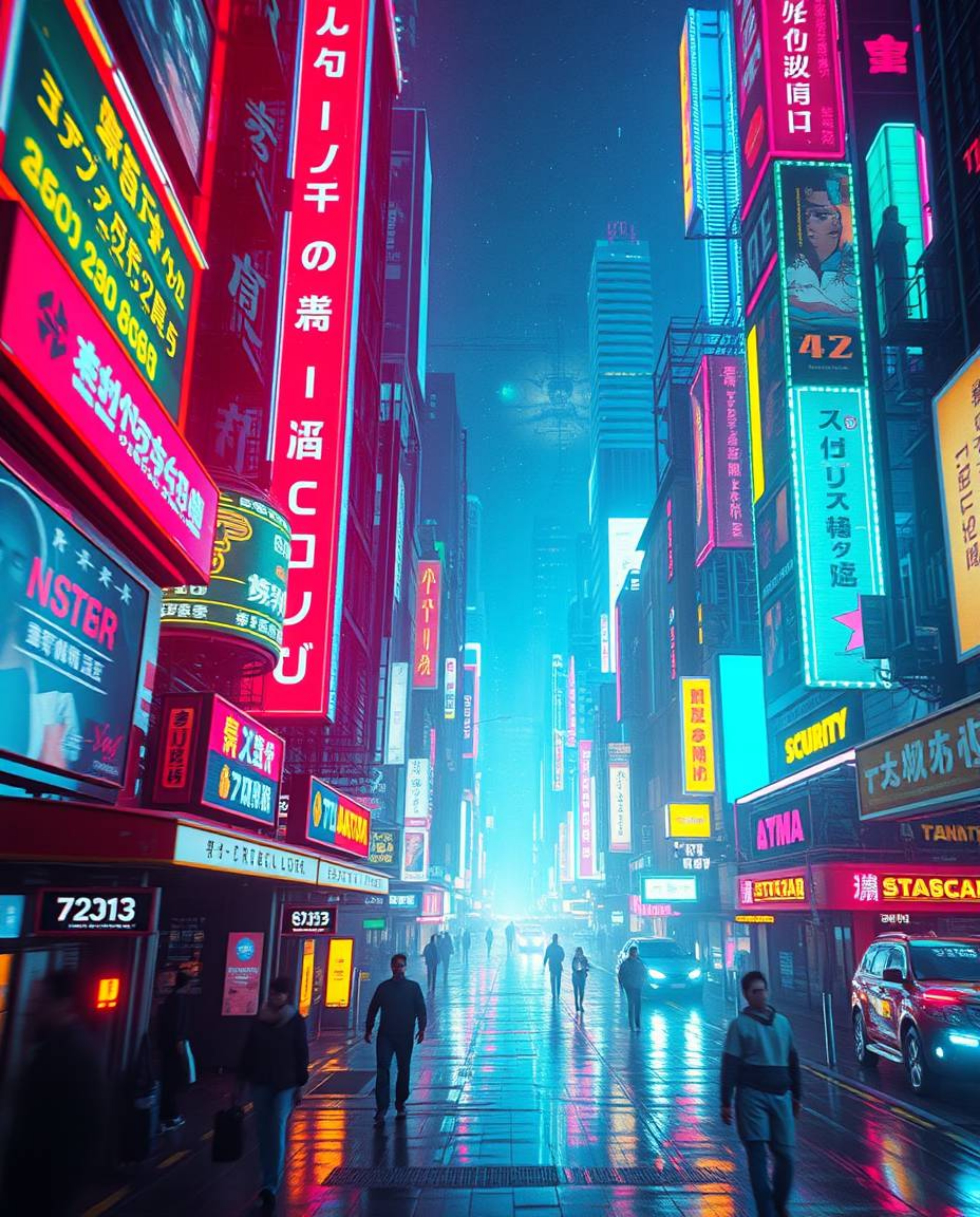 A futuristic city in glitch mode explodes with bright, vibrant colors and a dramatic cinematic style.  Flickering lights, bro