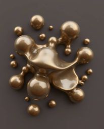 This is a captivating 3D render featuring cast bronze fluid, translucent, organic blobs gracefully floating in space. The ant
