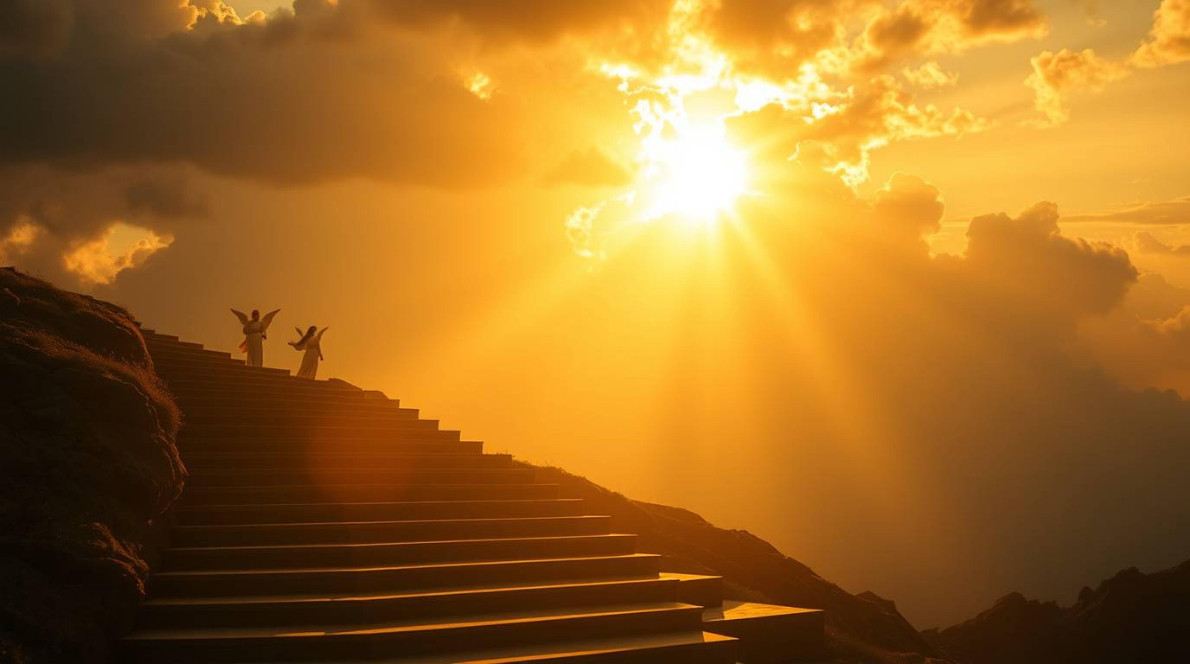 Experience a dreamlike scene bathed in a warm golden glow, featuring high contrast and low-key lighting that creates dramatic