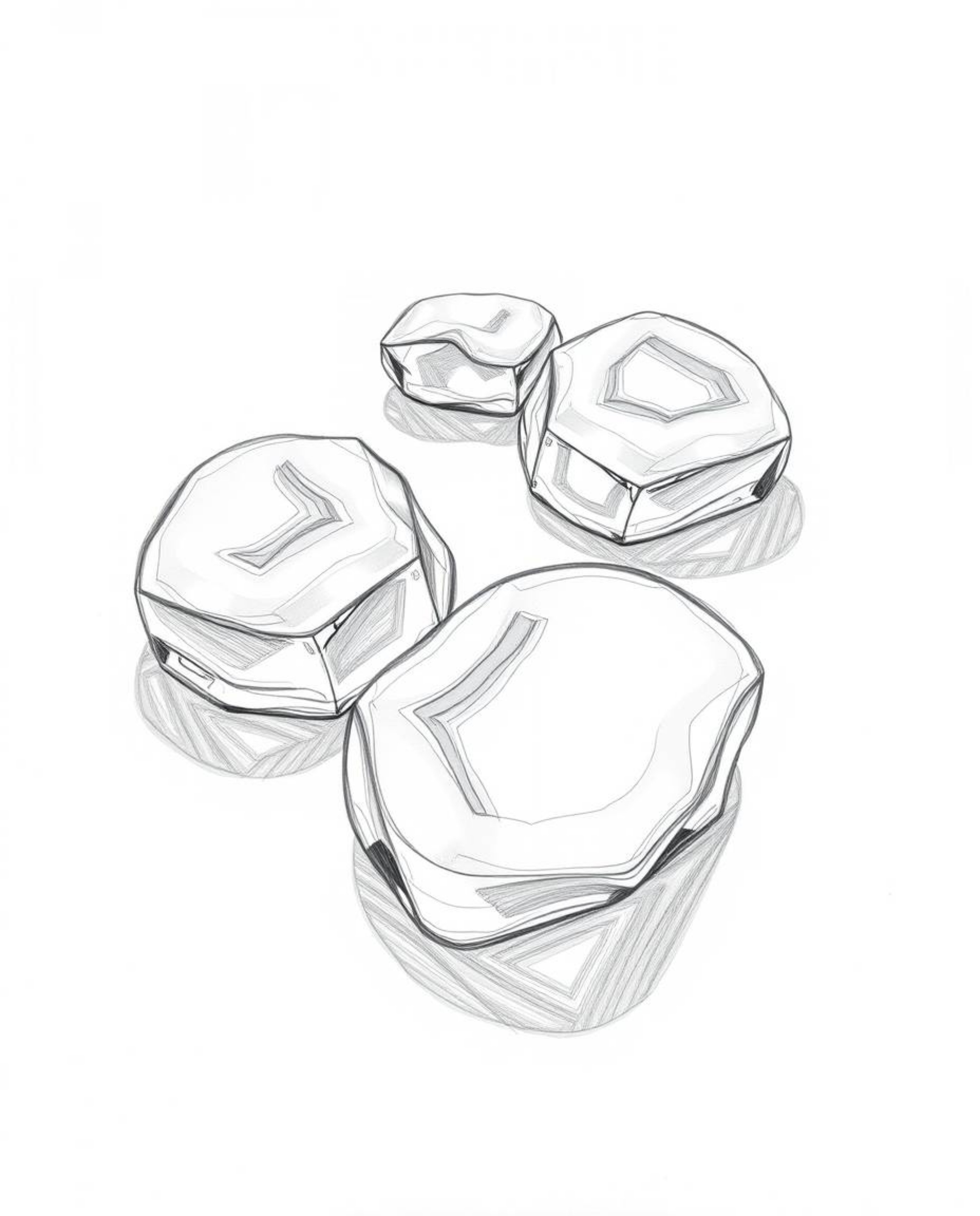 This artwork features a hand-drawn sketch from a high-angle perspective, portraying sculptural 3D fluid shapes that evoke the