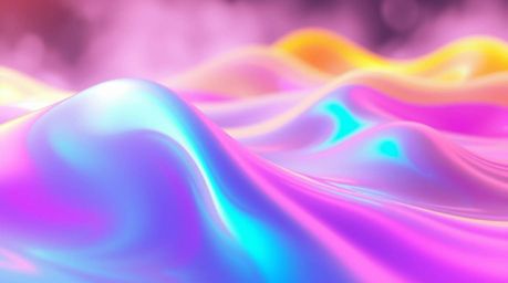 Explore a mesmerizing realm of digital art where neon gradient textures gracefully flow across a liquid surface. This artwork