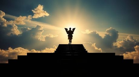 Experience a dreamlike and peaceful scene featuring silhouetted backlighting and iridescent colors washing over steps of ligh