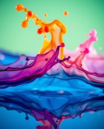 A captivating macro photograph showcases the graceful dance of ink in water, creating vibrant and abstract splash shapes.  Th