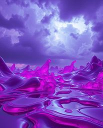 Immerse yourself in a scene dominated by intense, dramatic weather featuring surreal 3D fluid shapes reminiscent of melted gl