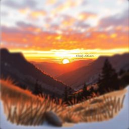 A captivating color sketchnote depicts a serene sunset over a quiet mountain valley.  The illustration features a blurred bok