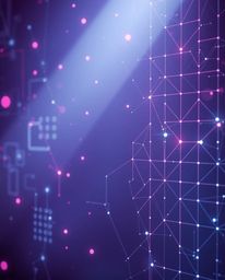 A dreamy, soft image showcasing a futuristic digital interface composed of geometric patterns to create a holographic effect.