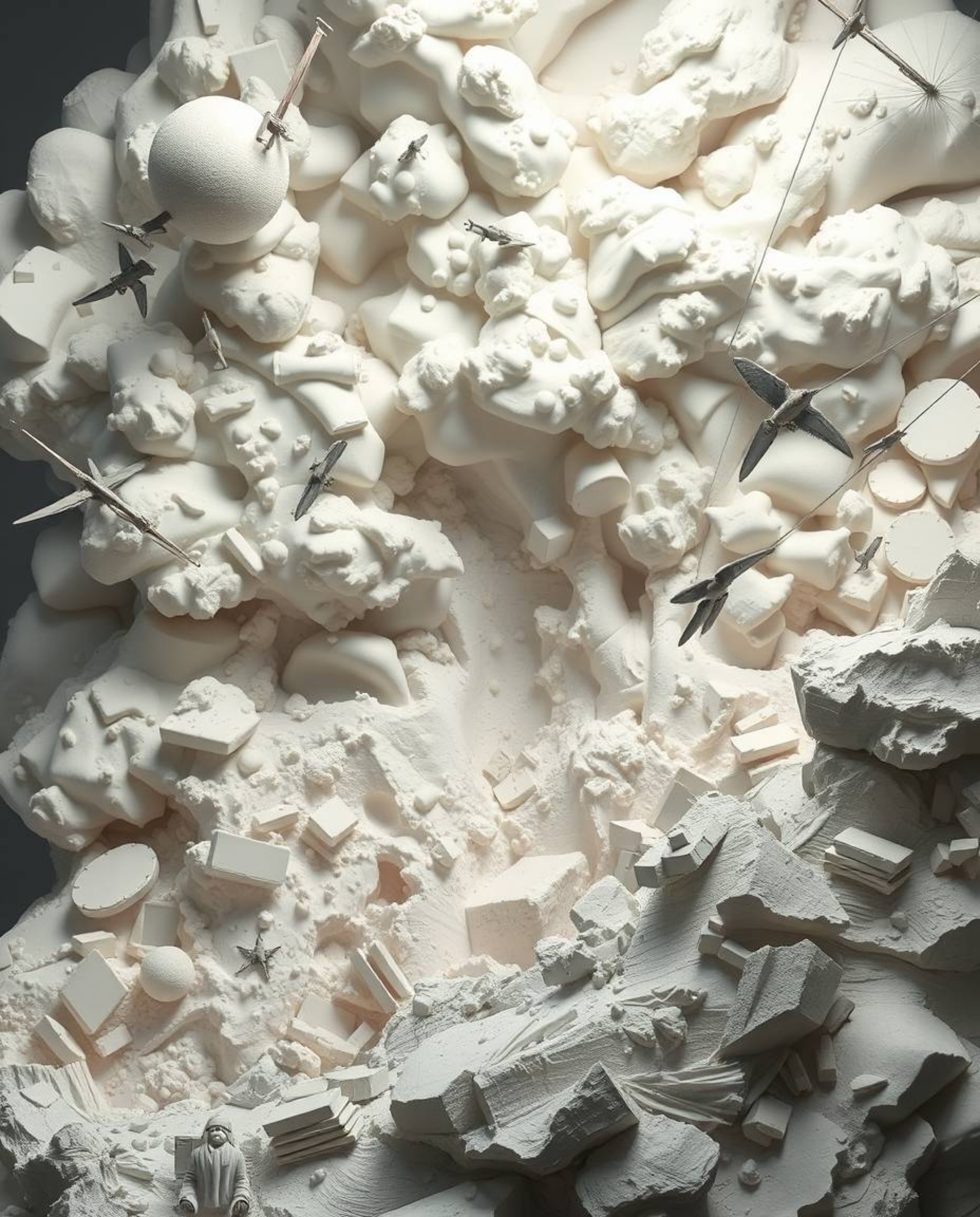 Experience a breathtaking sculptural clay art piece depicting a massive and epic surreal storm. This modern future grand scen
