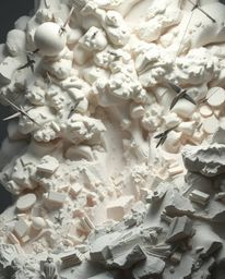 Experience a breathtaking sculptural clay art piece depicting a massive and epic surreal storm. This modern future grand scen