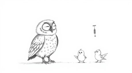 A heartwarming hand-drawn sketch, inspired by Pixar, portrays a blind owl with delicate, feathery details, gently guiding sma
