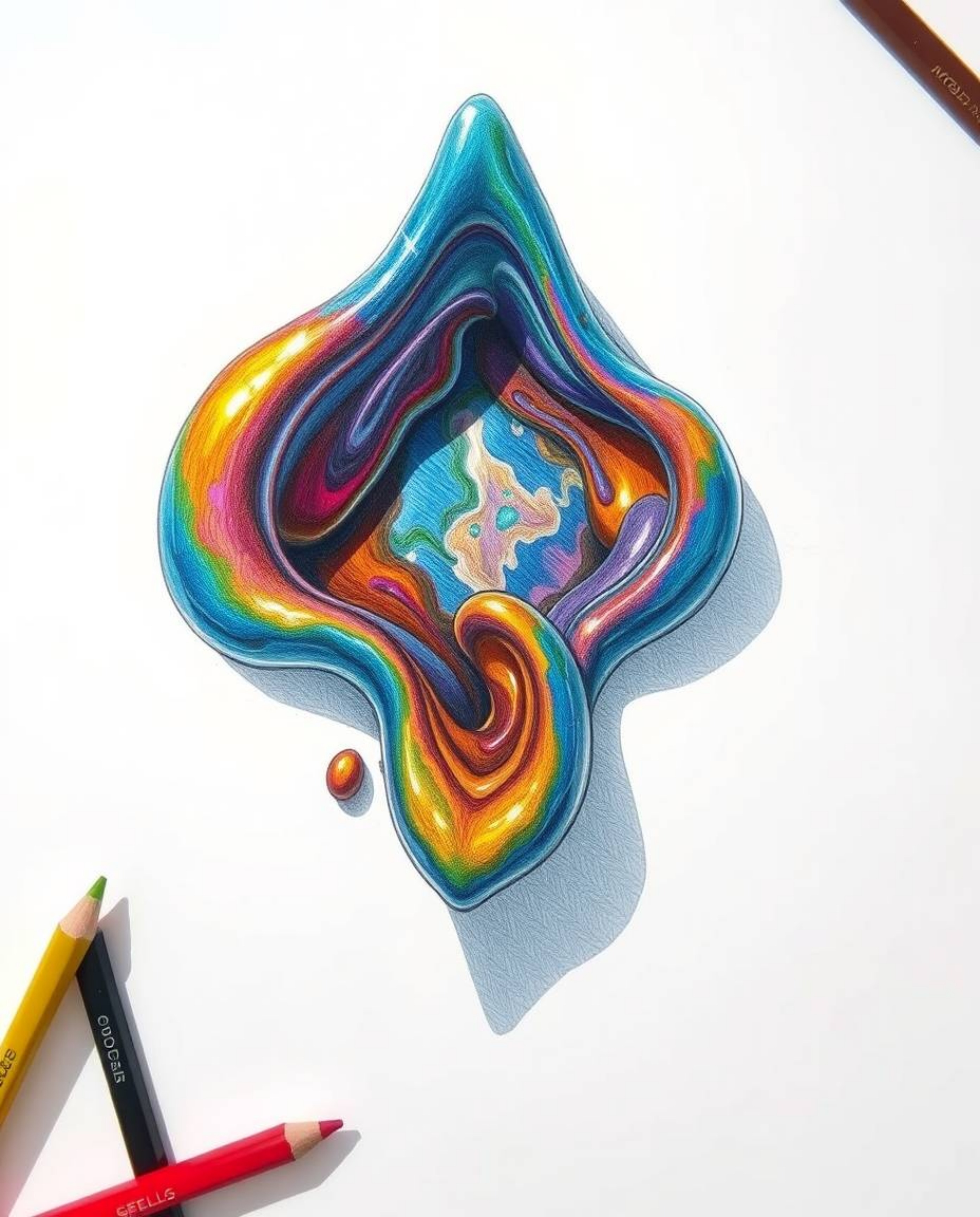 Explore a captivating visual journey through hand-drawn sketches and overhead bird's-eye views featuring sculptural 3D fluid 