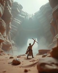 Experience an epic and grand scene showcasing a modern future aesthetic with layered papier-mâché material. Follow a brave Di