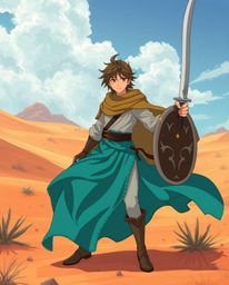 A captivating illustration showcases a brave hero embarking on a Disney-style desert adventure, rendered in the expressive st