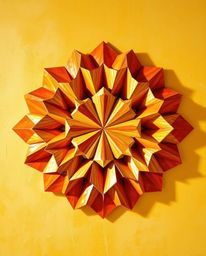 This vibrant acrylic painting showcases a bold 3D geometric pattern reminiscent of folded paper.  The artwork features dramat