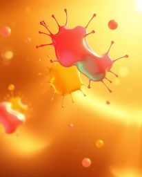 Experience the warm golden glow and gentle soft light of this abstract 3D artwork. Colorful splash shapes float effortlessly 