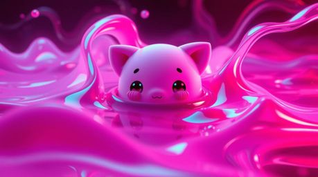 Explore a surreal digital landscape rendered in captivating infrared tones, showcasing adorable and cute features. Neon gradi