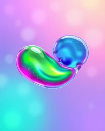 A modern flat design image showcases floating 3D blobs crafted from vibrant, fluid jelly with synthetic textures. These simpl