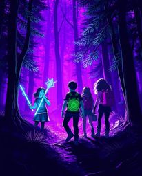 Discover a captivating high-contrast image depicting a group of friends possessing unique powers, embarking on an exciting ex