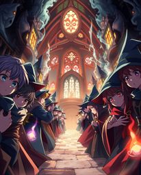 Dive into a captivating world of young wizards attending a magical school, depicted in a vibrant Isekai anime style. Experie