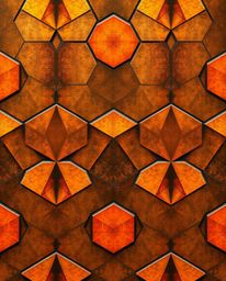 Explore a seamless geometric pattern featuring hexagons and triangles rendered in a warm, autumnal neon color palette. The de