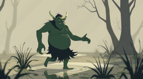 A captivating illustration showcases an elegant ogre with refined features, gracefully dancing in a swamp.  Rendered in a mod