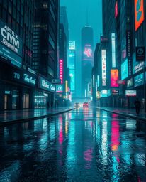 Experience a mesmerizing blend of luxury and chaos in this wet, rainy scene of a futuristic city succumbing to glitch mode. F