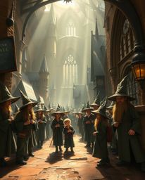 Immerse yourself in a dreamy atmosphere within a magical school teeming with young wizards. This scene is depicted using natu