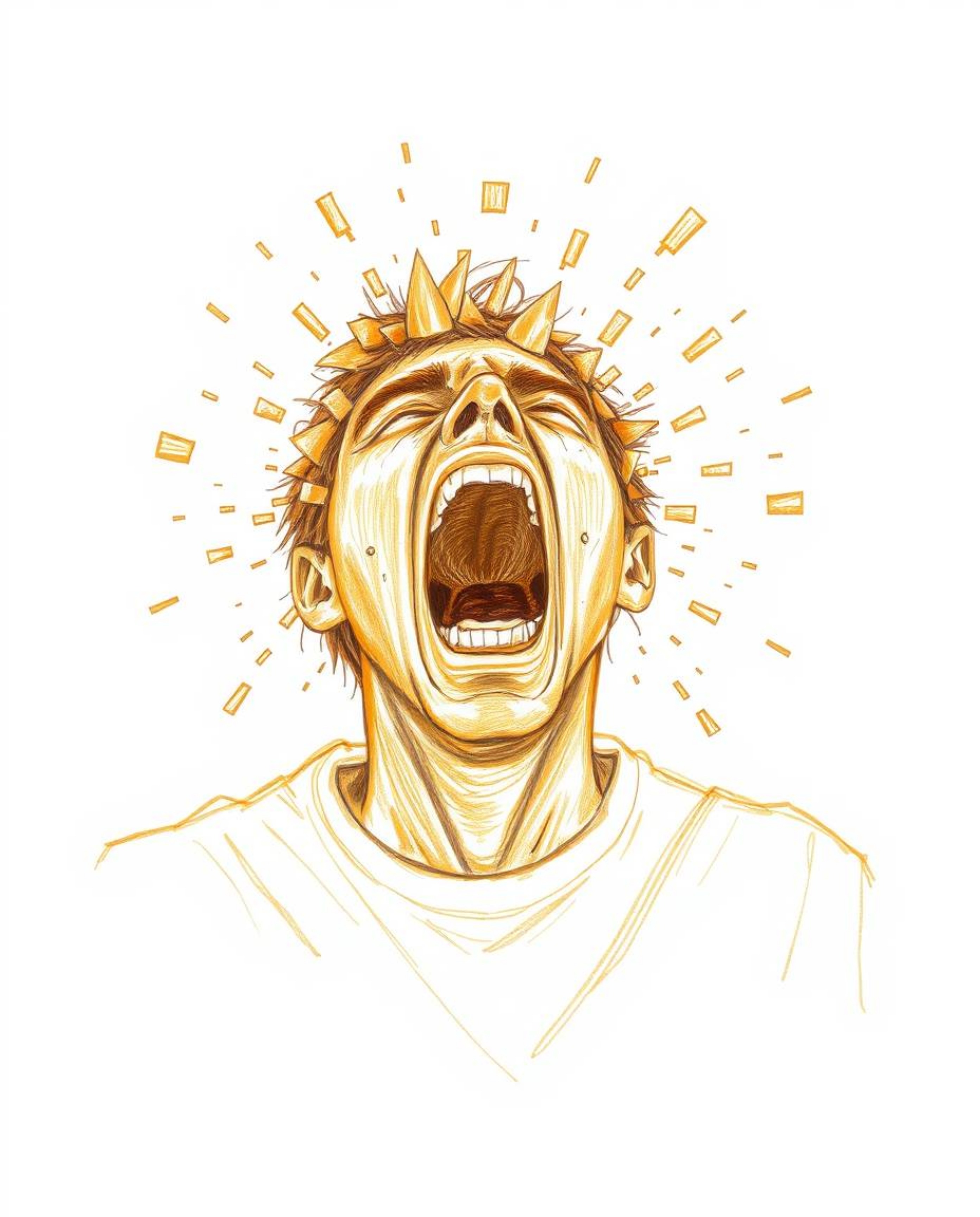 A captivating hand-drawn sketch depicts a person screaming in terror as their world disintegrates into pixels, rendered in wa
