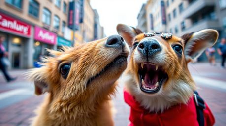 Capture the whimsical world of talking animals in an urban setting with this extreme macro close-up street photograph. Witnes