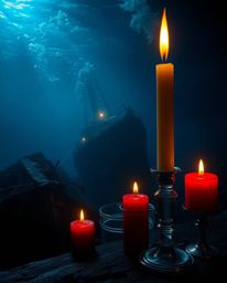 Experience the mesmerizing beauty of an underwater shipwreck brought to life with the warm glow of candlelight and the rich h